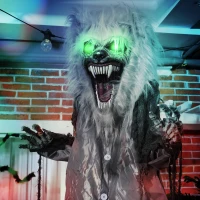 HOMCOM 6'8" Skeleton Werewolf Halloween Animatronic, with Glowing Eyes(m-2)