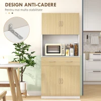 HOMCOM Dulap Înalt de Bucătărie cu 2 Uși, Sertar, Bufet Înalt din Lemn cu Rafturi Reglabile, 80x40x180 cm, Lemn Natural(m-8)