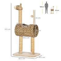 PawHut Giraffe-Designed Cat Tree, with Scratching Posts, Cat Tunnel, Toy Ball - Beige(m-3)