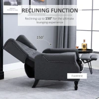 HOMCOM Recliner Armchair, Vintage Reclining Chair with Nail Head Trim, Wingback Chair with Button Tufted Back and Footrest, for Living Room, Dark Grey(m-4)