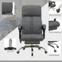 Vinsetto High Back Vibration Massage Office Chair, Heated Reclining PU Leather Computer Chair with Footrest, Grey(m-5)