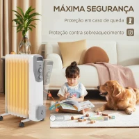 HOMCOM Aquecedor a Óleo Silencioso 2000W Aquecedor Elétrico Baixo Consumo com Rodas Temperatura Ajustável para 25 m² 29x41,5x62 cm Branco(m-7)
