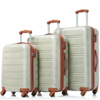 20" 4-Wheel ABS Hard Shell Travel Trolley Suitcase with Adjustable Handle, Luggage with Secure Lock, 35L x 23W x 57H cm, Brown+Green(m-13)