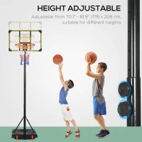 SPORTNOW Coș de Baschet pentru Copii 6-14 Ani, Coș de Baschet cu Înălțime Reglabilă, Roți și Bază Umplută, 71x46 cm, Galben(m-4)