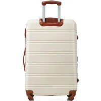 28" 4-Wheel ABS Hard Shell Travel Trolley Suitcase with Adjustable Handle, Luggage with Secure Lock, 52L x 32W x 78H cm, Brown+White(m-2)