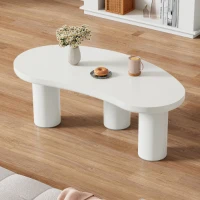 Couchtisch 107 cm Länge MDF modern künstlerischer PVC-Beine mit Filzunterlage für Wohnzimmer Weiß(m-4)