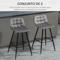 HOMCOM Conjunto de 2 Bancos de Bar com Encosto e Apoio para os Pés Bancos Altos Acolchoados de Estilo Nórdico 45x47x88 cm Cinza(m-4)