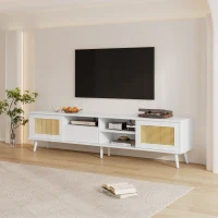 Weißer Rattan-TV-Ständer, geeignet für 90-Zoll-Fernseher, robuste Konstruktion, Weiß(m-5)