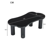 Table basse irrégulière en forme d'os, plateau en MDF et pieds en PVC, avec sous-couche en feutre, Noir(m-3)