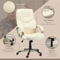 HOMCOM Home Office Chair High Back Computer Desk Chair with Faux Leather Adjustable Height Rocking Function Cream White(m-7)