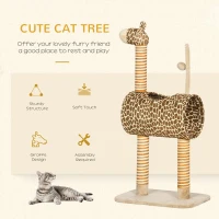 PawHut Giraffe-Designed Cat Tree, with Scratching Posts, Cat Tunnel, Toy Ball - Beige(m-4)