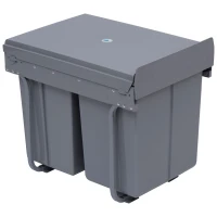 HOMCOM Kitchen Recycle Waste Bin Pull Out Soft Close Dustbin Recycling Cabinet Trash Can Grey (40L (1x20L+2x10L))(m-1)