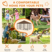 PawHut Outdoor Dog Kennel Puppy Play Pen with Canopy Garden Playpen Fence Crate Enclosure Cage Rotating Bowl 211 x 141 x 151 cm(m-4)