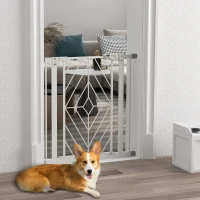 PawHut Pressure Fit Stair Gate, Dog Gate, with Auto Closing Door, Double Locking, Easy Installation, Openings 74-80cm - White(m-2)