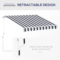 Outsunny Manual Retractable Awning, 2.5x2 m-Dark Blue/White Stripes(m-5)