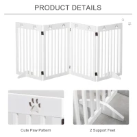PawHut Wooden Pet Gate Foldable Freestanding Dog Safety Barrier w/ Support Feet(m-5)