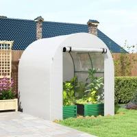 Outsunny Walk in Polytunnel Greenhouse, Green House for Garden with Roll-up Window and Door, 1.8 x 1.8 x 2 m, White(m-9)