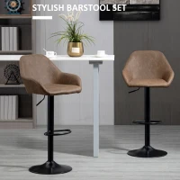 HOMCOM Adjustable Bar Stools Set of 2, Swivel Barstools with Footrest and Backrest, PU Leather and Steel Base, for Kitchen Counter and Dining Room, Dark Brown(m-4)
