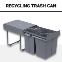 HOMCOM Kitchen Recycle Waste Bin Pull Out Soft Close Dustbin Recycling Cabinet Trash Can Grey (40L (1x20L+2x10L))(m-4)