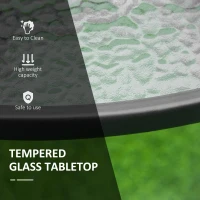 Outsunny 106cm Round Garden Dining Table with Parasol Hole Tempered Glass Top Steel Frame(m-5)