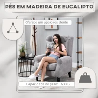 HOMCOM Poltrona de Sala de Estar Poltrona Moderna para Dormitório com Pés de Madeira Poltrona Individual 74x86x102 cm Cinza(m-6)