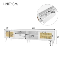 Meuble TV en rotin blanc,2 portes en rotin, 1 tiroir, 3 compartiments ouverts, construction robuste, Blanc(m-3)