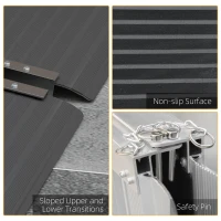 HOMCOM Wheelchair Ramp, 152L x 73Wcm, 272KG Capacity, Folding Aluminium Threshold Ramp with Non-Skid Surface, Transition Plates Above and Below for Home, Steps, Stairs, Curbs, Doorways(m-5)