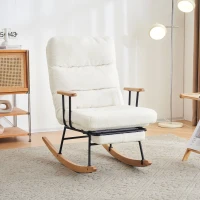 Komfortabler Schaukelsessel mit Schwerkraftverstellung, manueller Fußstütze und stabiler Liegefunktion,Weiß(m-1)