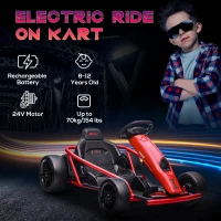 HOMCOM 24V Electric Go Kart for Kids, Drift Ride-On Racing Go Kart with 2 Speeds, for Boys Girls Aged 8-12 Years Old, Red(m-4)
