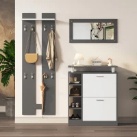 Ensemble de porte-manteaux mural avec miroir, panneaux muraux, étagère murale et meuble à chaussures,Gris+Blanc(m-1)