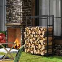 Outsunny Suport Portabil pentru Lemne cu Roți, Suport pentru Lemne din Metal Ranforsat, 120x32x151 cm, Negru(m-2)