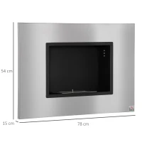 HOMCOM Wall Mounted Ethanol Fireplace, Stainless Steel Bioethanol Heater Stove Fire with 1.5L Tank, 3 Hour Burning Time, Silver(m-3)