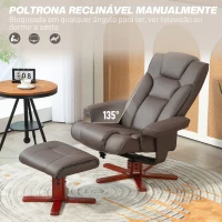 HOMCOM Poltrona Reclinável com Apoio para os Pés Poltrona de Sala de Estar Estofada em PU e Estrutura de Madeira 83x78x105 cm Marrom(m-4)