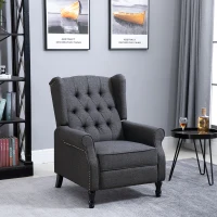 HOMCOM Recliner Armchair, Vintage Reclining Chair with Nail Head Trim, Wingback Chair with Button Tufted Back and Footrest, for Living Room, Dark Grey(m-2)