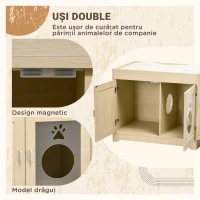 PawHut Dulap pentru Litieră cu 2 Uși, Spațiu de Depozitare și Țepi pentru Zgârâiat, 107x54x70 cm, Lemna Natural(m-7)