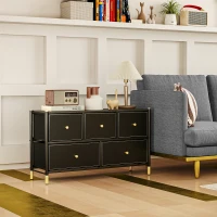 HOMCOM Faux Leather Front Chest of Drawers - Black(m-8)