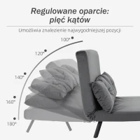HOMCOM Dwuosobowa rozkładana sofa Regulowane oparcie Stal Ciemnoszary(m-4)