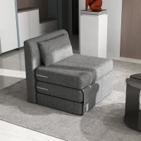 HOMCOM Fotel-sypialnia, materac dla gości, trzykrotnie składany, kompaktowy, z metalową ramą, 80x75x74 cm, Szary(m-7)