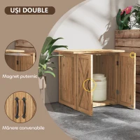 Outsunny Dulap de Exterior din Lemn cu 2 Uși, Căsuță de Grădină pentru Unelte cu Acoperiș Impermeabil, 77x55x72 cm, Maro(m-5)