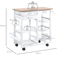 HOMCOM Carrinho de cozinha multifuncional com gavetas Cestas Prateleiras de especiarias Toalheiro Rodas 92x37x82 cm Branco(m-3)