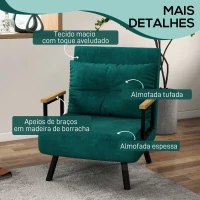 HOMCOM Poltrona Convertível em Cama Dobrável com Encosto Ajustável em 5 Níveis e Almofada Acolchoada Carga 120 kg 63x73x81 cm Verde(m-6)