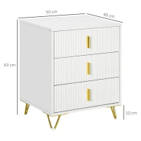 HOMCOM Elegant Chest of Three Drawers - White/Gold-Tone(m-3)