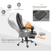 Vinsetto Fotel Biurowy z Funkcją Masażu, Ergonomiczny, 65x160x104cm, Szary(m-5)