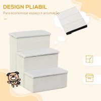 PawHut Scară pentru Câini cu 3 Trepte și Spațiu de Depozitare, Scară Pliabilă cu Înveliș Lavabil, 40x54x48 cm, Alb(m-4)