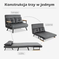 HOMCOM Dwuosobowa rozkładana sofa Regulowane oparcie Stal Ciemnoszary(m-5)