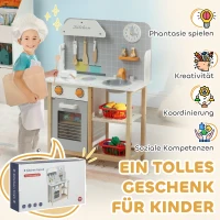 AIYAPLAY Kuchnia zabawkowa z akcesoriami, kuchenką & piekarnikiem, zlewem, zegarem, półkami, dla dzieci 3-6 lat, Szara(m-6)