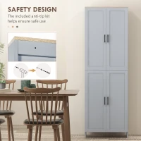 HOMCOM Freestanding Kitchen Cupboard, 4-Door Storage Cabinet Organizer with Adjustable Shelves Grey(m-6)