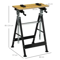 HOMCOM Bancada de trabalho ajustável em altura com 4 pinos giratórios com tabletes ajustáveis em ângulo e distância 65x60,5x85-110 cm Madeira natural e preta(m-3)