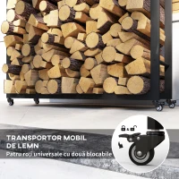 Outsunny Suport Portabil pentru Lemne cu Roți, Suport pentru Lemne din Metal Ranforsat, 120x32x151 cm, Negru(m-5)