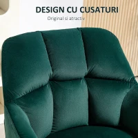 HOMCOM Fotoliu Relaxant din Catifea, Fotoliu cu Picioare din Oțel și Brațe Extinse, 58,5x59x78,5 cm, Verde Închis(m-5)
